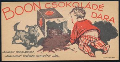 cca 1930 Boon csokoládé dara - minden csomaghoz Zsolnay csészeszelvény jár számolócédula