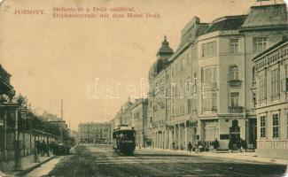 Pozsony with Hotel Deák and a tram (EB)