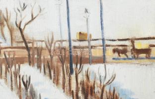 Csabai Rott Margit (1893-1973): Téli táj, 1934. Olaj, vászon. Jelezve balra lent. A hátoldalán Nemze...