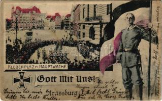 1915 Strasbourg, Strassburg; Kleberplatz m. Hauptwache. Gott mit Uns! / WWI German military propaganda with main guard, flag (fl)