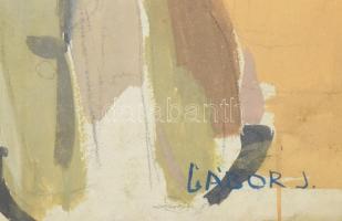 Gábor Jenő (1893-1968): Építkezés. Tempera, papír. Jelezve jobbra lent. Üvegezett fakeretben. 52x65 ...