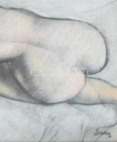 Sassy Attila (1880-1967): Fekvő női akt. Pasztell, papír. Jelezve jobbra lent. Üvegezett fakeretben....