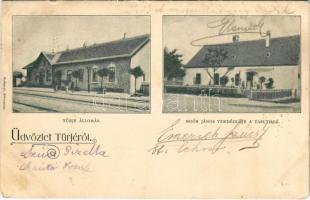 1905 Türje, vasútállomás, Moór János vendéglője a vasúthoz + BOBA-CSÁKTORNYA 83. SZ. vasúti mozgóposta (EK)