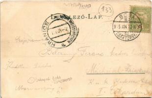 1905 Türje, vasútállomás, Moór János vendéglője a vasúthoz + "BOBA-CSÁKTORNYA 83. SZ." vas...