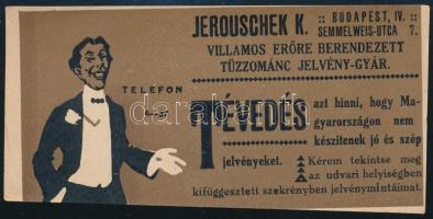 cca 1910-1920 Jerouschek K. villamos erőre berendezett tűzzománc jelvénygyár számolócédula