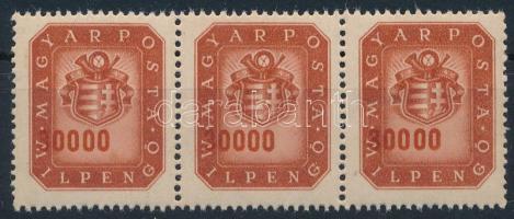 1946 Milpengős 30.000MP hármascsík elcsúszott értékszámokkal / Mi 914 stripe of 3 with shifted numbers