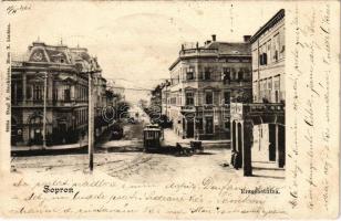 1901 Sopron, Erzsébet utca, villamos. Stagl F. fényképész és Blum N. kiadása (EK)