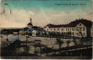 1918 Mór, Polgári iskola és piactér. Hochstädter Jenő kiadása (Rb)