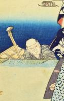 Utagawa Toyokuni (1769-1825): Hölgy kék kimonoban. Színes japán fametszet, papír, jelzett a metszete...