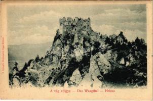 Hricsó, Ricsóváralja, Hricovské Podhradie (Vágvölgy, Povazie); Hricovsky hrad / Hricsó vára. J. Spiegel fényképész / Das Waagthal / castle in Váh Valley (apró lyuk / tiny pinhole)