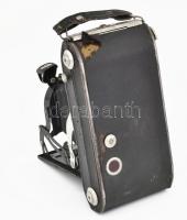 cca 1930 Gauthier Calmbach Vario fényképezőgép, kopott állapotban, kopott bőr tokjában