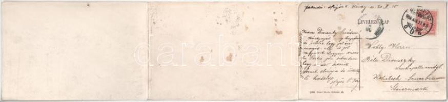 1906 Budapest, Látkép az épülő Lánchíddal. Kihajtható 3-részes panorámalap, Divald Károly 1906. 49. ...