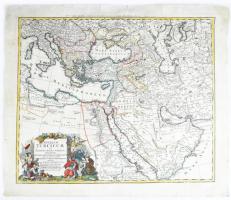 Johann Baptist Homann (1664-1724): Imperium Turcicum in Europa, Asia, et Africa Regiones... (A Török Birodalom Ázsiában, Európáben, a Közel-Keleten...) színezett rézmetszet, Atlas Maior, Bürnberg 1720. 580x490 mm/ Engraved map of Middle East, Armenia, Ottoman Empire, Cyprus, and Caspian Sea. Colored engraving