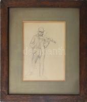 Bihari Sándor (1855-1906): "Bizsu" cigány vázlata. Ceruza, papír. Jelzés nélkül. Hátoldalá...