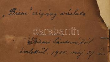 Bihari Sándor (1855-1906): "Bizsu" cigány vázlata. Ceruza, papír. Jelzés nélkül. Hátoldalá...