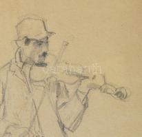 Bihari Sándor (1855-1906): "Bizsu" cigány vázlata. Ceruza, papír. Jelzés nélkül. Hátoldalá...