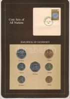 Guernsey 1979-1982. 1p - 1P (7xklf), Coin Sets of All Nations forgalmi szett felbélyegzett kartonlapon T:UNC Guernsey 1979-1982. 1 Penny - 1 Pound (7xdiff) Coin Sets of All Nations coin set on cardboard with stamp C:UNC