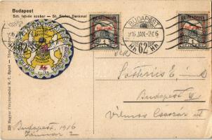 1916 Budapest I. Szent István szobor. Magyar zászlós hazafias keret II. Vilmos császárral, I. Ferenc...