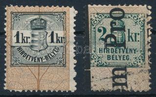 Hirdetvény bélyeg 1kr és 2kr