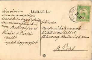 1908 Szeghalom, Kossuth szobor megkoszorúzva magyar szalagokkal