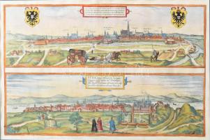 Buda és Bécs látképe közös lapon. (Felül): Vienna Austriae Metropolis, ... + (Alul): Buda vulgo Ofen...