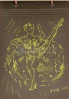 Olvashatatlan jelzéssel: 13 db db grafika (karikatúrák, stb.), albumlapokra rajzolva. Kréta, karton....