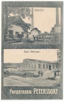 Péterfalva, Petersdorf, Petresti (Szászsebes, Mühlbach, Sebes); Werkstätte, Neuer Papiersaal / Papírgyár, iparvasút / paper factory, industrial railway