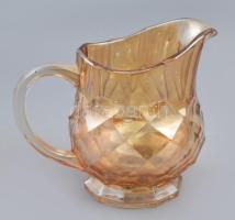 Antik art deco formavilágú irizáló üvegkancsó, jelzés nélkül, kis kopással, m: 16 cm