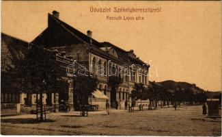 1909 Székelykeresztúr, Kristur, Cristuru Secuiesc; Kossuth Lajos utca, Korona szálloda. Kiadja Szabó Kálmán / street view, hotel