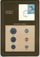 Libéria 1968-1984. 1c - 1D (6xklf), Coin Sets of All Nations forgalmi szett felbélyegzett kartonlapon T:UNC  Liberia 1968-1984. 1 Cent - 1 Dollar (6xdiff) Coin Sets of All Nations coin set on cardboard with stamp C:UNC