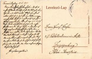 1918 Trencsénteplic, Trencianske Teplice; Hier ist ein Hundewetter! / Montázs esős időben. Wertheim ...