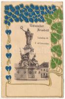 Arad, Szabadság tér és Vértanú szobor. Szecessziós dombornyomott lap / square and martyrs statue. Art Nouveau, floral, embossed (fl)