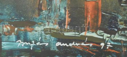 Buzás András (1943-): Tanya gémeskúttal. Olaj, papír, jelzett, üvegezett fafakeretben, hátoldalán Bu...