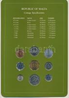 Málta 1972-1982. 1c - 5M (9xklf), "Coin Sets of All Nations" forgalmi szett felbélyegzett ...