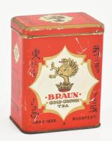 Braun gold crown tea fémdoboz, kopással, 10,5x8x5 cm