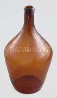 Antik barnán színezett borospalack, fújt üveg, kopással, m: 37 cm
