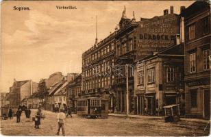 1911 Sopron, Várkerület, villamos, Dürböck szobafestő reklámja, üzletek. Kummert L. utóda kiadása (kis szakadás / small tear)