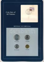 Portugália 1981-1984. 1E-25E (4xklf), "Coin Sets of All Nations" forgalmi szett felbélyegzett kartonlapon T:UNC patina, 2 érménél a csomagolás sérült Portugal 1981-1984. 1 Escudo - 25 Escudos (4xdiff) "Coin Sets of All Nations" coin set on cardboard with stamp C:UNC patina, 2 coins have damaged packaging