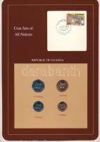 Uganda 1987. 1Sh - 10Sh (4xklf), "Coin Sets of All Nations" forgalmi szett felbélyegzett kartonlapon T:UNC Uganda 1987. 1 Shilling - 10 Shillings (4xdiff) "Coin Sets of All Nations" coin set on cardboard with stamp C:UNC