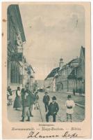 1902 Nagyszeben, Hermannstadt, Sibiu; Reispergasse / Riskási utca, Anton J. cipész üzlete / street, shop