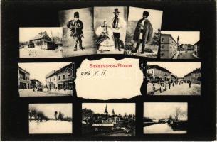 Szászváros, Broos, Orastie; utcaképek, népviseletek, H. Graef üzlete és saját kiadása / streets, folklore, shop