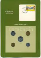 Jemen 1974-1985. 5f-1R (5xklf), Coin Sets of All Nations forgalmi szett felbélyegzett kartonlapon T:UNC patina Yemen 1974-1985. 5 Fils - 1 Riyal (5xdiff) Coin Sets of All Nations coin set on cardboard with stamp C:UNC patina