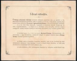 1868 Udvari értesítés a főhercegnő [Habsburg-Lotaringiai Mária Valéria] keresztelőjéről, közepén hajtás mentén apró lapszéli szakadásokkal. 19x23,5 cm