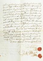 1716 Balatonőszödi föld eladásáról szóló magyar nyelvű szerződés aláírásokkal viaszpecsétekkel