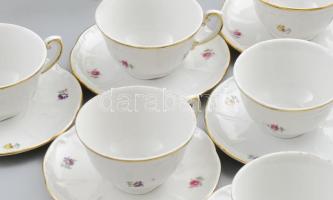 Zsolnay virágmintás mokkás szett, matricás, jelzett, kopással, teljes