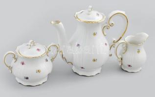 Zsolnay virágmintás mokkás szett, matricás, jelzett, kopással, teljes