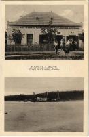 Medve, Medvedov, Weißkirchen (Dunaszerdahely, Dunajská Streda); Ifj. Szakál Ignác üzlete, bor és sör eladás, hentes és mészáros, VÁCZ gőzös / shops and steamship