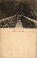 Pozsony, Pressburg, Bratislava; Hubert J. E. cs. és kir. Udvari pezsgőbor pincéi, belső. Czettel és Deutsch kiadása / champagne factory&#039;s cellars, interior (szakadás / tear)