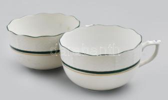 Herendi zöld-fehér-arany mintás porcelán teás csésze készlet. 6 db csésze, aljjal. Kézzel festett, j...