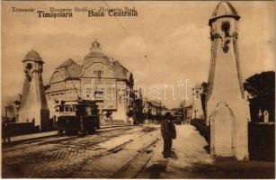 Temesvár, Timisoara; Hungária fürdő, híd, villamos / Baia Centrala / Hungaria-Bad / bath, bridge, tram